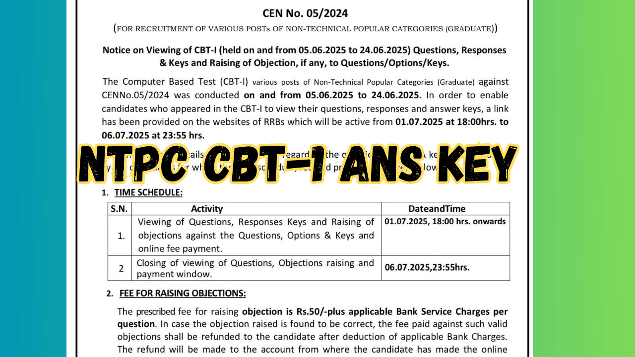 ntpc cbt-1 ans key